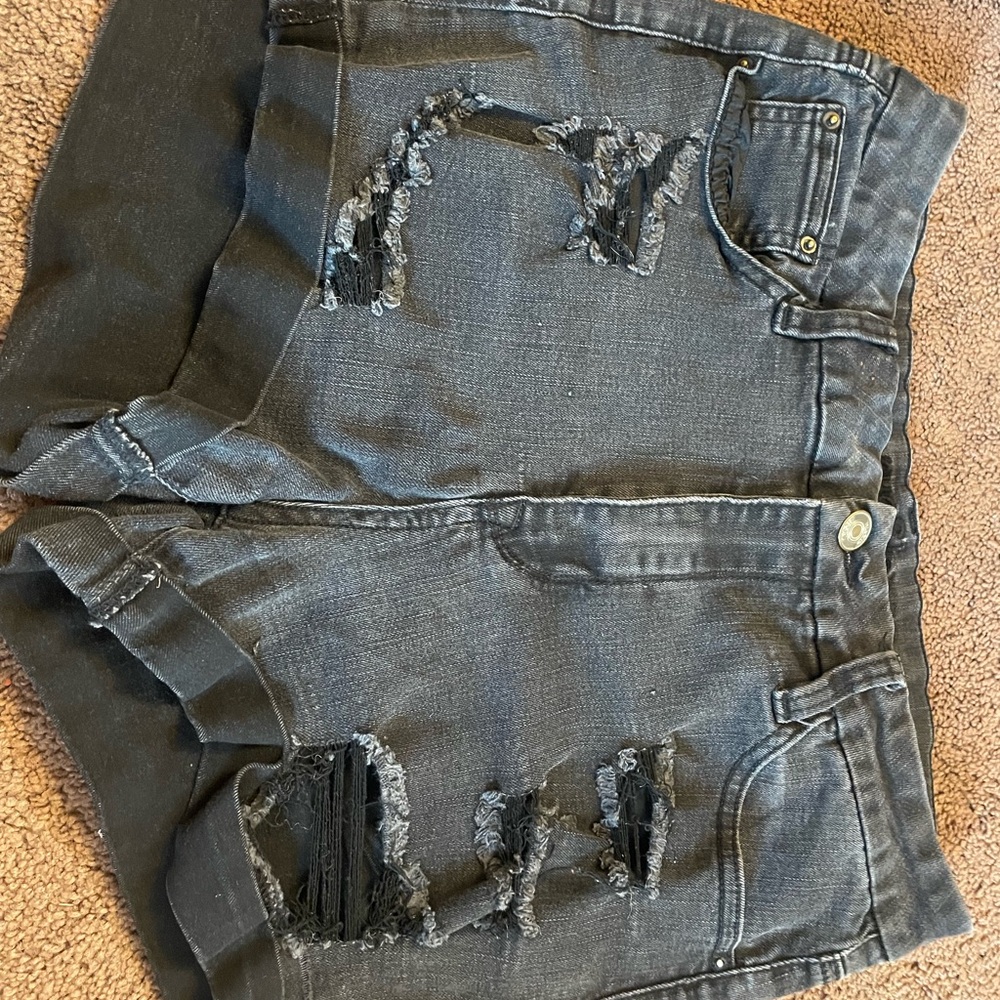 Gray Distressed Denim Jeans with Raw Hem